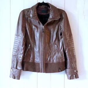 NWOT Rudsak Chocolate Brown Leather Bomber Jacket Size Medium